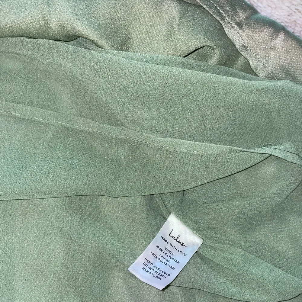 Lulus Days Like Today Sage Green Satin Asymmetrical Tie-Back Midi Dress - Picture 8 of 9